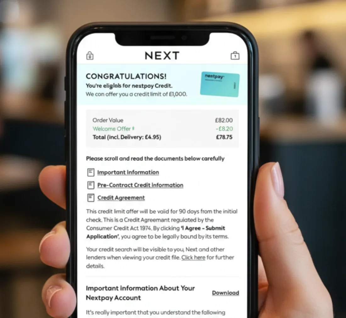 Credit sign up journey shown on a mobile phone