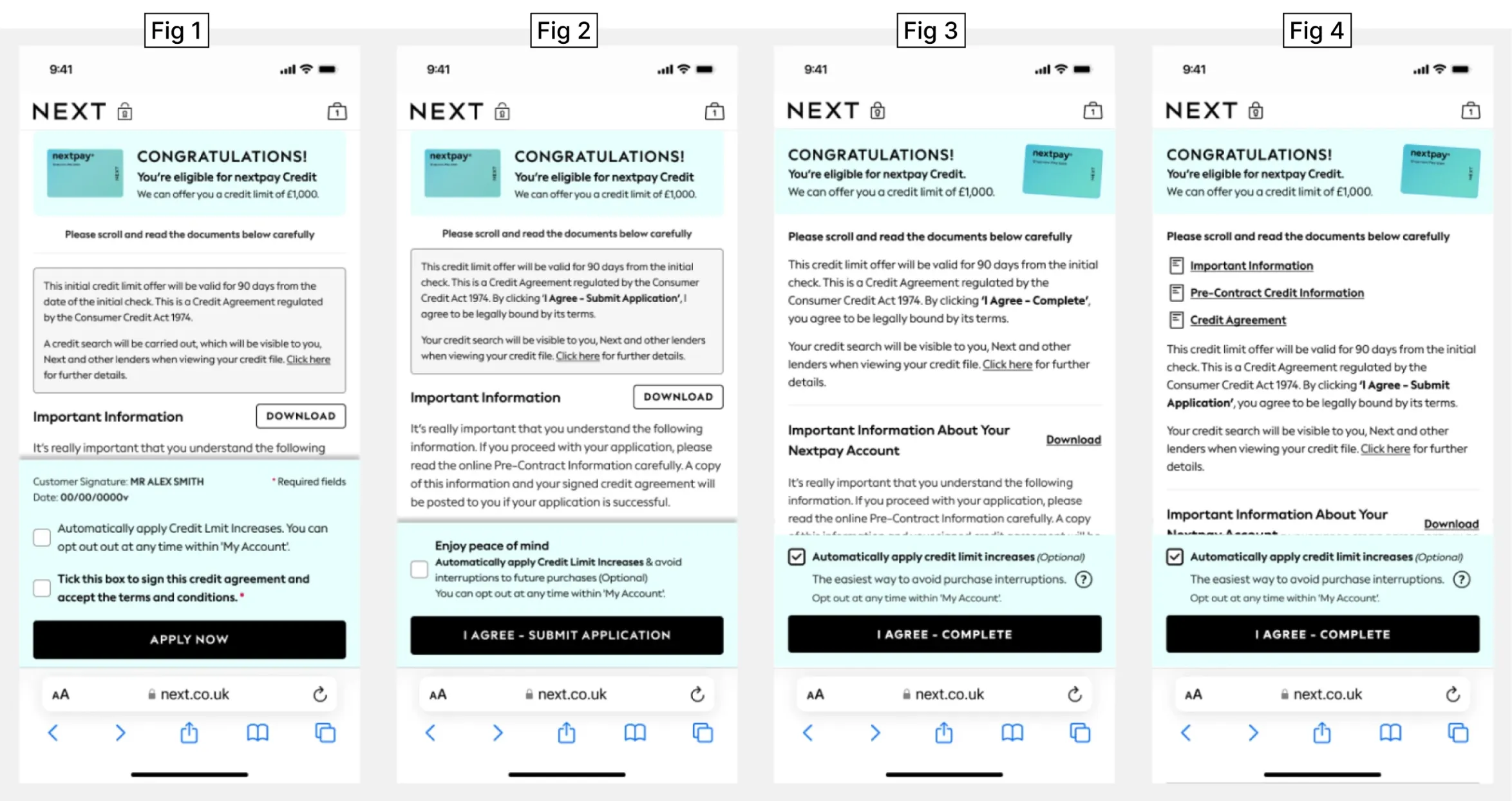 User testing variants of the credit sign up design